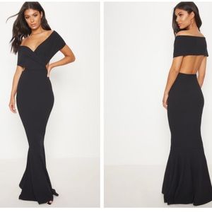 Black Bardot Cut Out Fishtail Maxi Dress